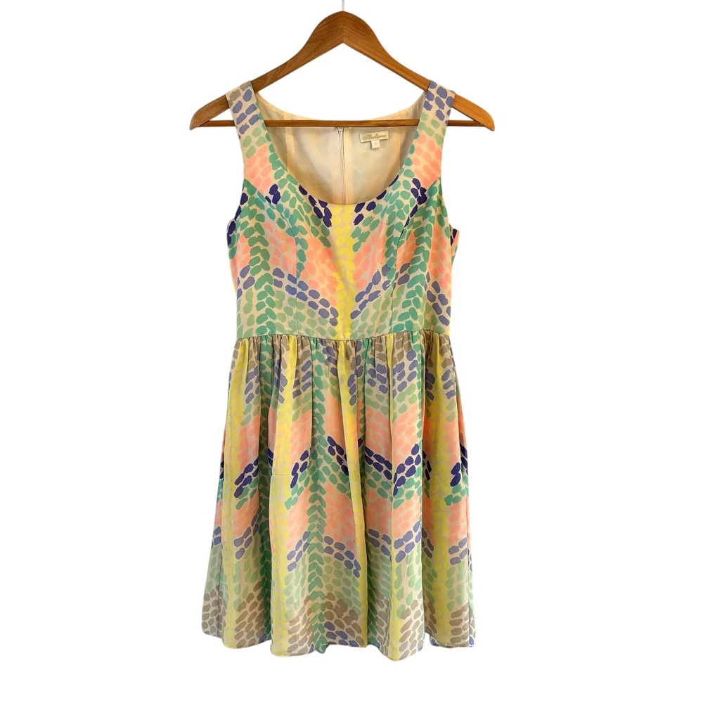 Shoshanna Silk Fit Flare Dress Womens Size 4 Pastel Geometric Mini Cocktail
